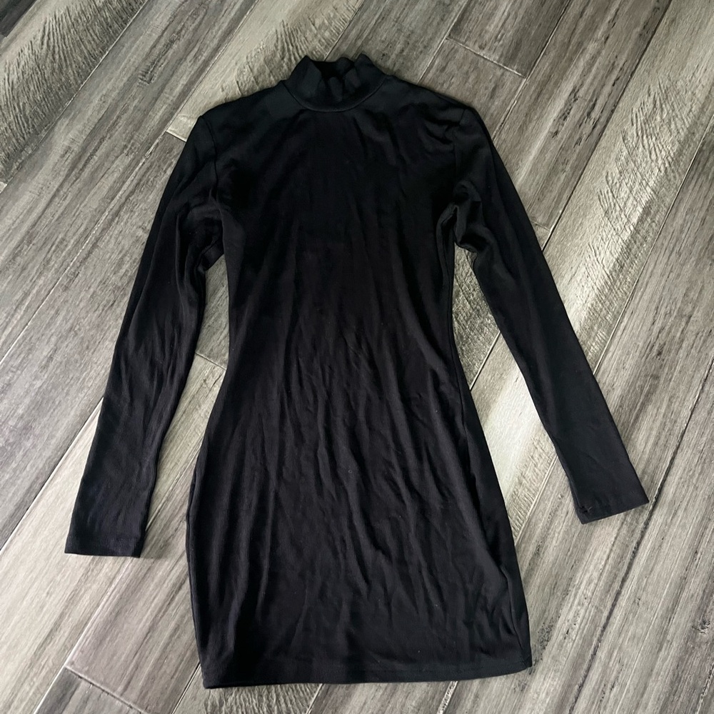 Black Body Con High Neck Long Sleeve Dress
